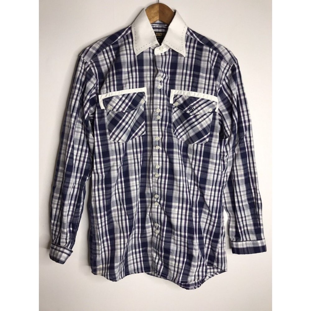 Stacy Adams Long Sleeve Purple Plaid Men's Medium Button Shirt *READ*